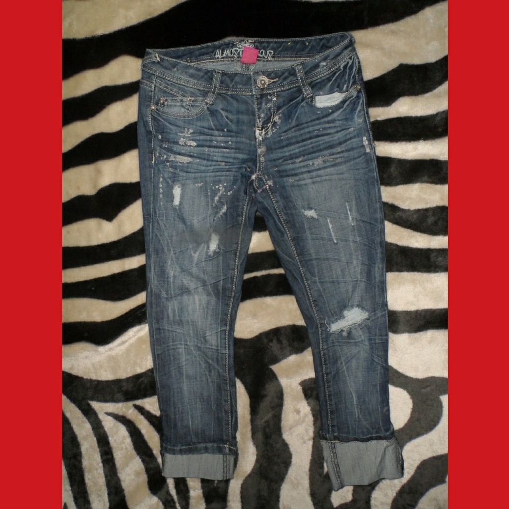 Paint Spattered Blue Jean Capris Almost Famous